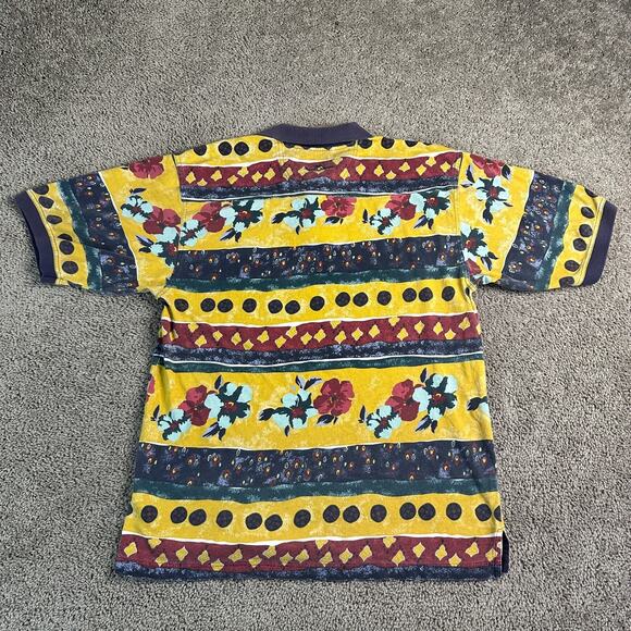 VINTAGE Tommy Bahama Shirt Mens Medium Yellow Blue Polynesian Tribal Polo 90s - Picture 6 of 10